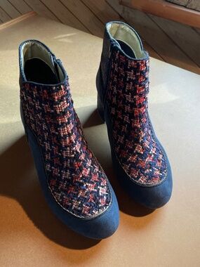 Ruby Shoo Blue Suede/Glitter Tweed Bootie - Size US9/UK40